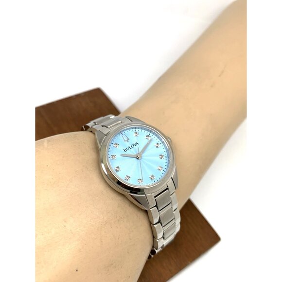 Bulova Women's Watch 96P250 Sutton Quartz Blue Dial Diamond Silver Steel 28mm - Picture 5 of 13
